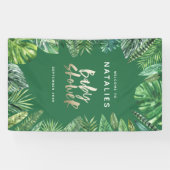 Tropisch palmblad en baby shower met gouden handsc spandoek (Horizontaal)
