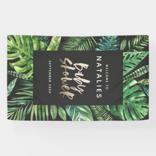 Tropisch palmblad en baby shower met script spandoek (Horizontaal)
