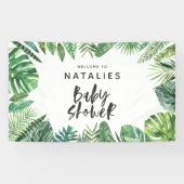 Tropisch palmblad en baby shower met script spandoek (Horizontaal)