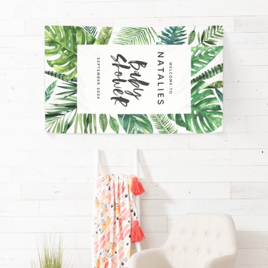Tropisch palmblad en baby shower met script spandoek (Insitu)