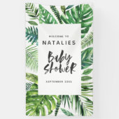 Tropisch palmblad en baby shower met script spandoek (Verticaal)