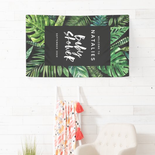 Tropisch palmblad en baby shower met script spandoek (Insitu)