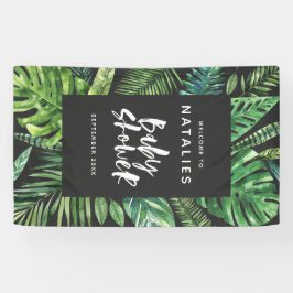 Tropisch palmblad en baby shower met script spandoek
