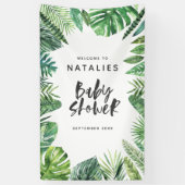 Tropisch palmblad en baby shower met script spandoek (Verticaal)