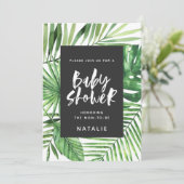 Tropisch palmblad en baby shower-uitnodiging voor  save the date (Staand voorkant)