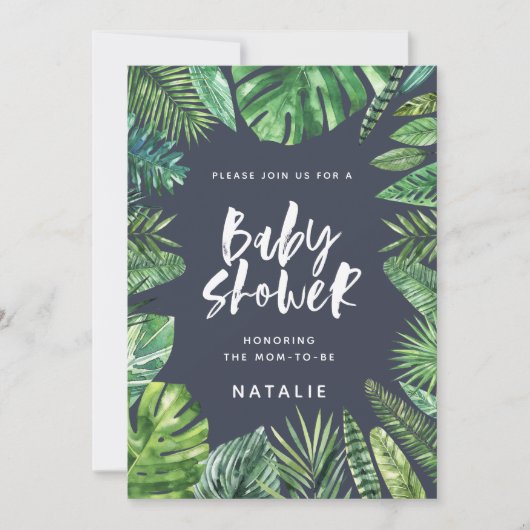 Tropisch palmblad en baby shower-uitnodiging voor  save the date (Voorkant)