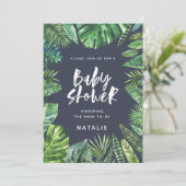 Tropisch palmblad en baby shower-uitnodiging voor  save the date (Staand voorkant)