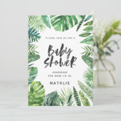 Tropisch palmblad en baby shower-uitnodiging voor  save the date (Staand voorkant)