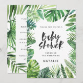 Tropisch palmblad en baby shower-uitnodiging voor  save the date (Voorkant / Achterkant)