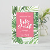 Tropisch palmblad en baby shower-uitnodiging voor  save the date (Staand voorkant)