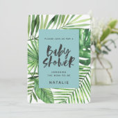 Tropisch palmblad en baby shower-uitnodiging voor  save the date (Staand voorkant)