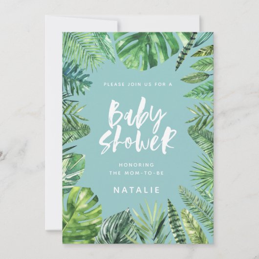 Tropisch palmblad en baby shower-uitnodiging voor  save the date (Voorkant)