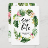 Tropisch palmblad en bladerblad met waterverf van  save the date (Voorkant / Achterkant)