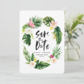 Tropisch palmblad en bladerblad met waterverf van  save the date (Staand voorkant)