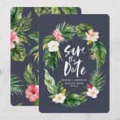 Tropisch palmblad en bladerblad met waterverf van  save the date (Voorkant / Achterkant)