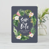 Tropisch palmblad en bladerblad met waterverf van  save the date (Staand voorkant)