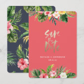 Tropisch palmblad en bloemgoudschrift save the date (Voorkant / Achterkant)