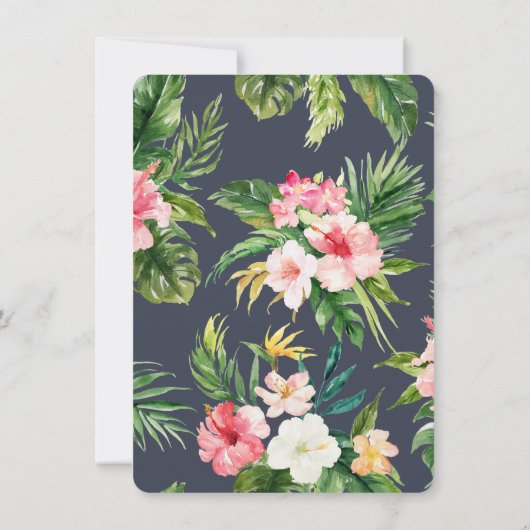 Tropisch palmblad en bloemgoudschrift save the date (Achterkant)