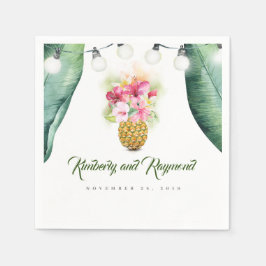 Tropisch palmblad en bloemig ananas vaas strand servet