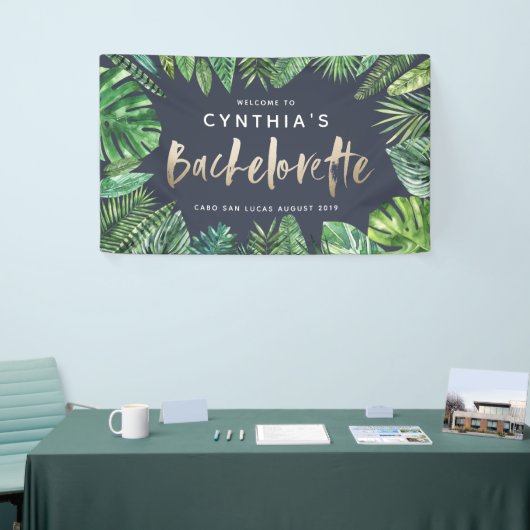 Tropisch palmblad en gouden bachelorette met scrip spandoek (Beurs)
