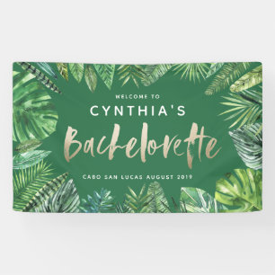 Tropisch palmblad en gouden bachelorette met scrip spandoek