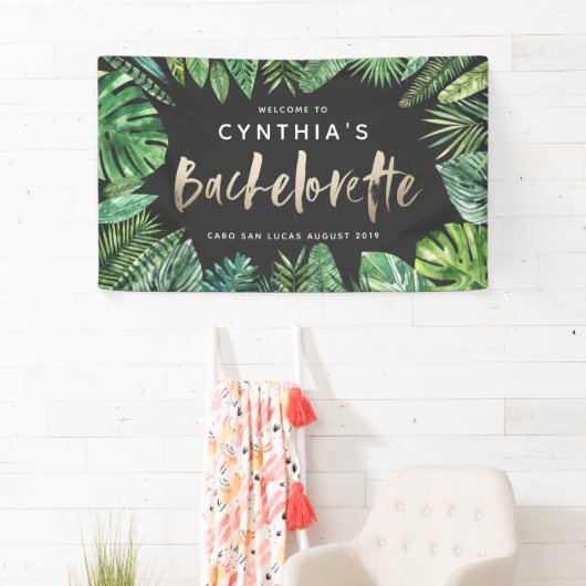 Tropisch palmblad en gouden bachelorette met scrip spandoek (Insitu)