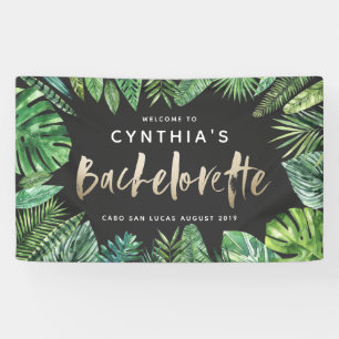 Tropisch palmblad en gouden bachelorette met scrip spandoek