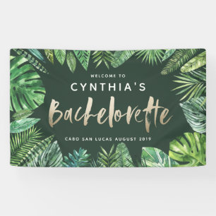 Tropisch palmblad en gouden bachelorette met scrip spandoek