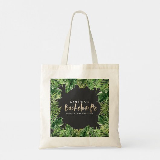 Tropisch palmblad en gouden bachelorette met scrip tote bag (Achterkant)