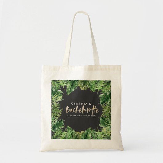 Tropisch palmblad en gouden bachelorette met scrip tote bag (Voorkant)