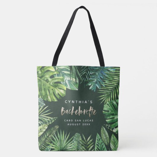 Tropisch palmblad en gouden bachelorette met scrip tote bag (Voorkant)