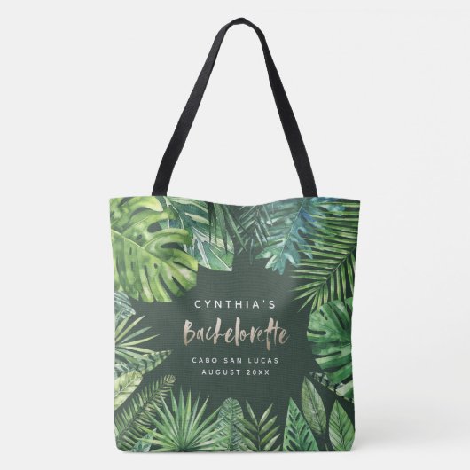 Tropisch palmblad en gouden bachelorette met scrip tote bag (Achterkant)