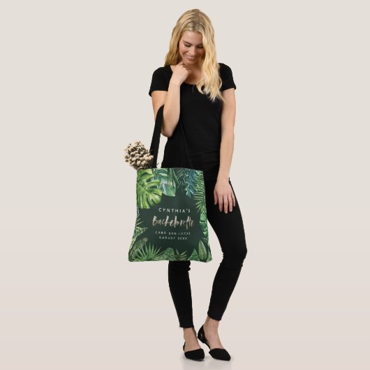 Tropisch palmblad en gouden bachelorette met scrip tote bag (Op model)