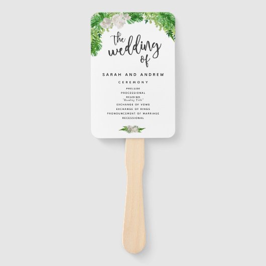 Tropisch palmblad en groen wedding programma handwaaier (Voorkant)
