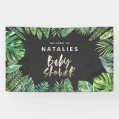 Tropisch palmblad & gouden script baby shower spandoek (Horizontaal)
