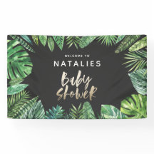 Tropisch palmblad & gouden script baby shower