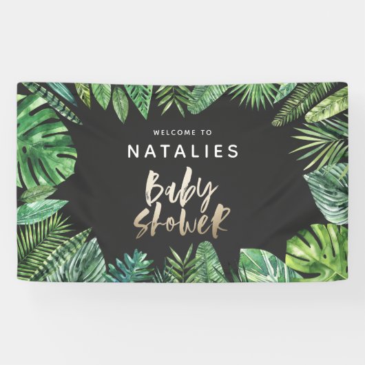 Tropisch palmblad & gouden script baby shower spandoek (Horizontaal)