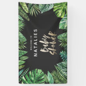Tropisch palmblad & gouden script baby shower spandoek (Verticaal)