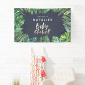 Tropisch palmblad & gouden script baby shower spandoek (Insitu)