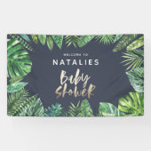 Tropisch palmblad & gouden script baby shower spandoek (Horizontaal)