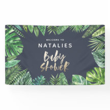 Tropisch palmblad & gouden script baby shower