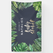 Tropisch palmblad & gouden script baby shower spandoek (Verticaal)