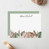 Tropisch palmblad groen blush roze notitiekaartje (Voorkant / Achterkant in situ)