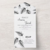 Tropisch Palmblad Handgetekend Zwart Bruiloft All In One Uitnodiging (Binnen)