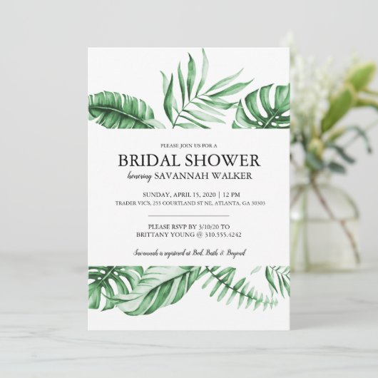 Tropisch palmblad met bridale doucheuitnodiging aankondiging (Staand voorkant)