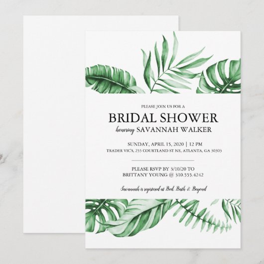 Tropisch palmblad met bridale doucheuitnodiging aankondiging (Voorkant / Achterkant)