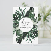 Tropisch palmblad met maaltijdkaart RSVP (Staand voorkant)