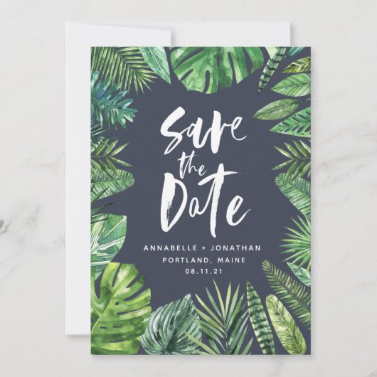 Tropisch palmblad met waterverf bladerblad save the date (Voorkant)