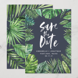 Tropisch palmblad met waterverf bladerblad save the date