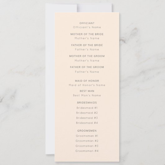 Tropisch palmblad minimalistisch trouwprogramma kaart (Achterkant)